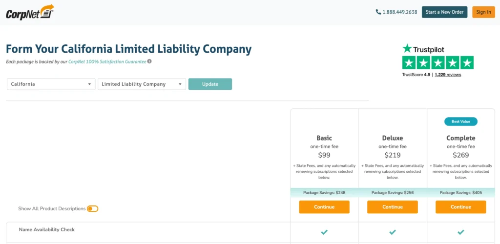 CorpNet Pricing