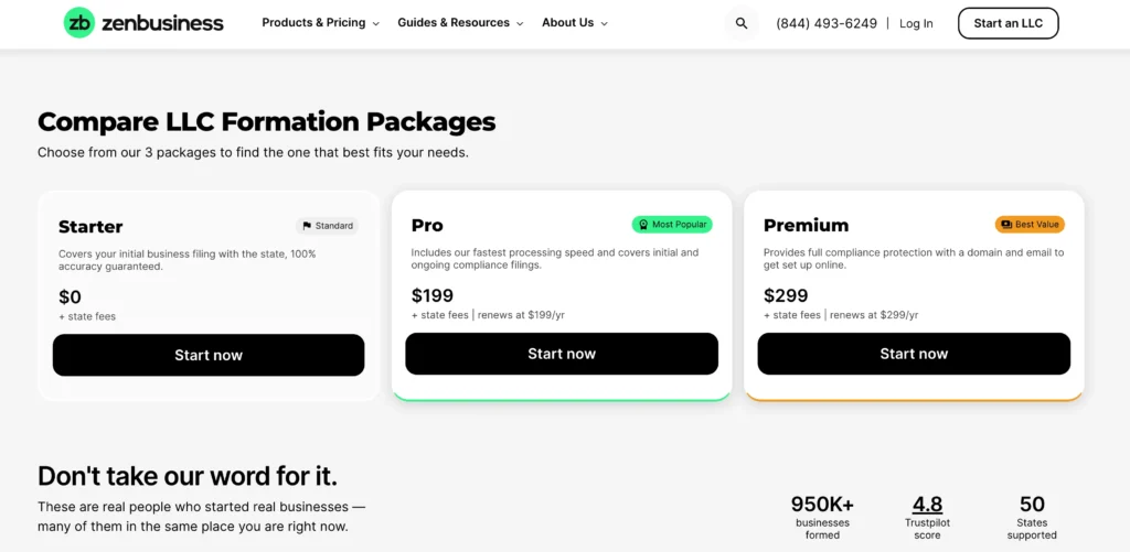ZenBusiness Pricing